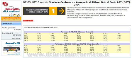 Orioshuttle orari Milano Bergamo Orioshuttle orari Milano Bergamo