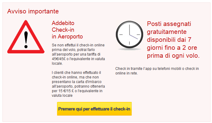 Ryanair Addebito Check in